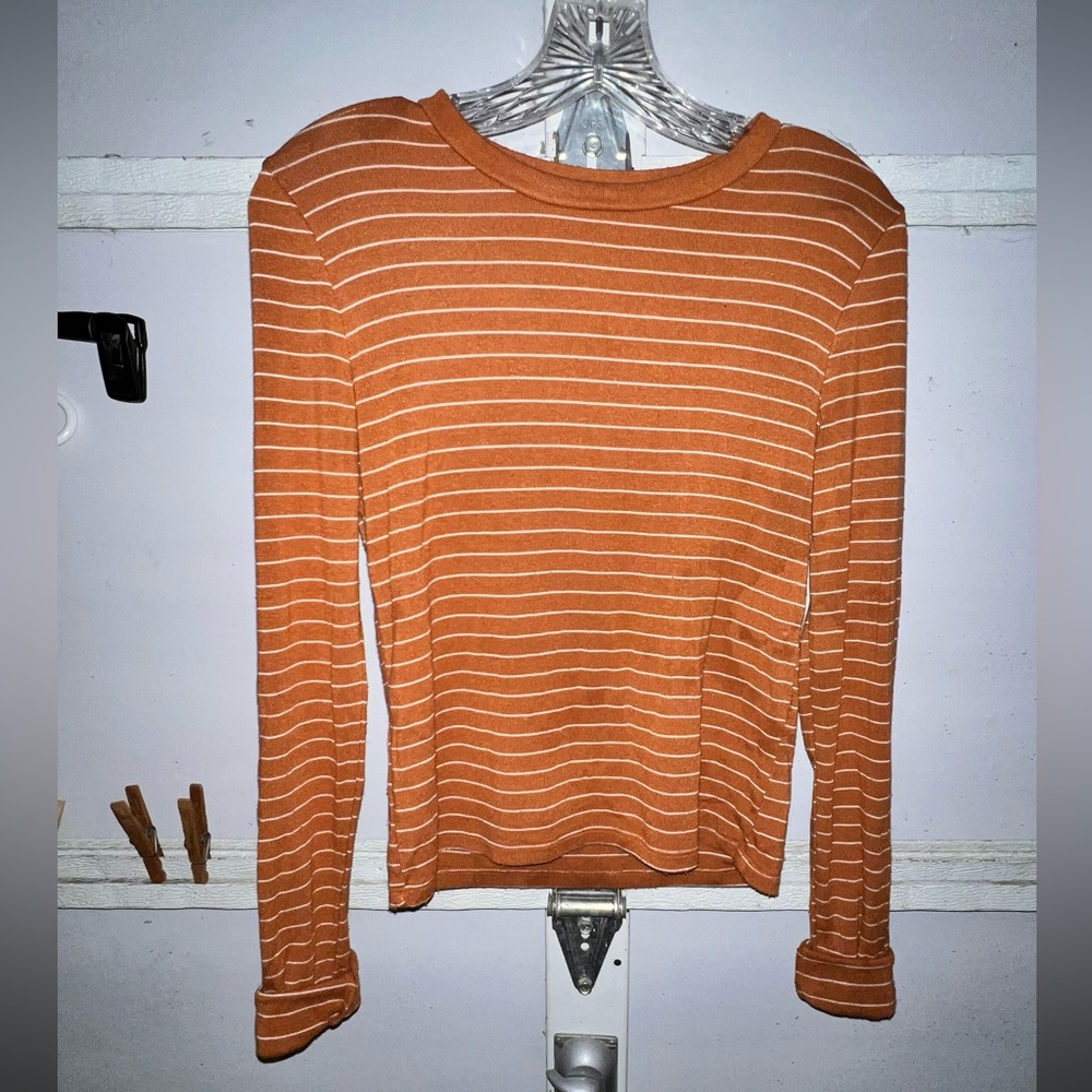 Burnt orange striped long sleeve tee